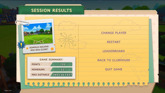 Homerun Derby Results Screen
